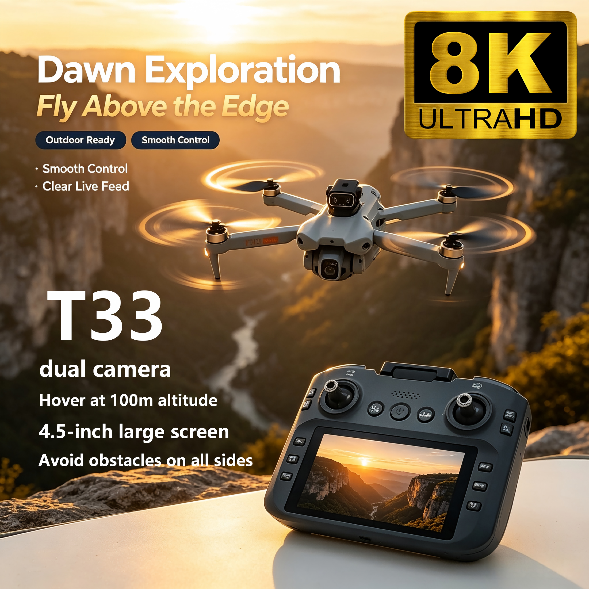 Upgrade T33 Drone Aerial 8K HD - Drone Rc Foldable recension och pris